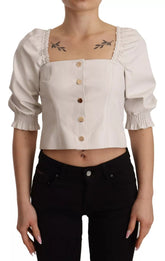 White Square Neck Button Down Crop Blouse
